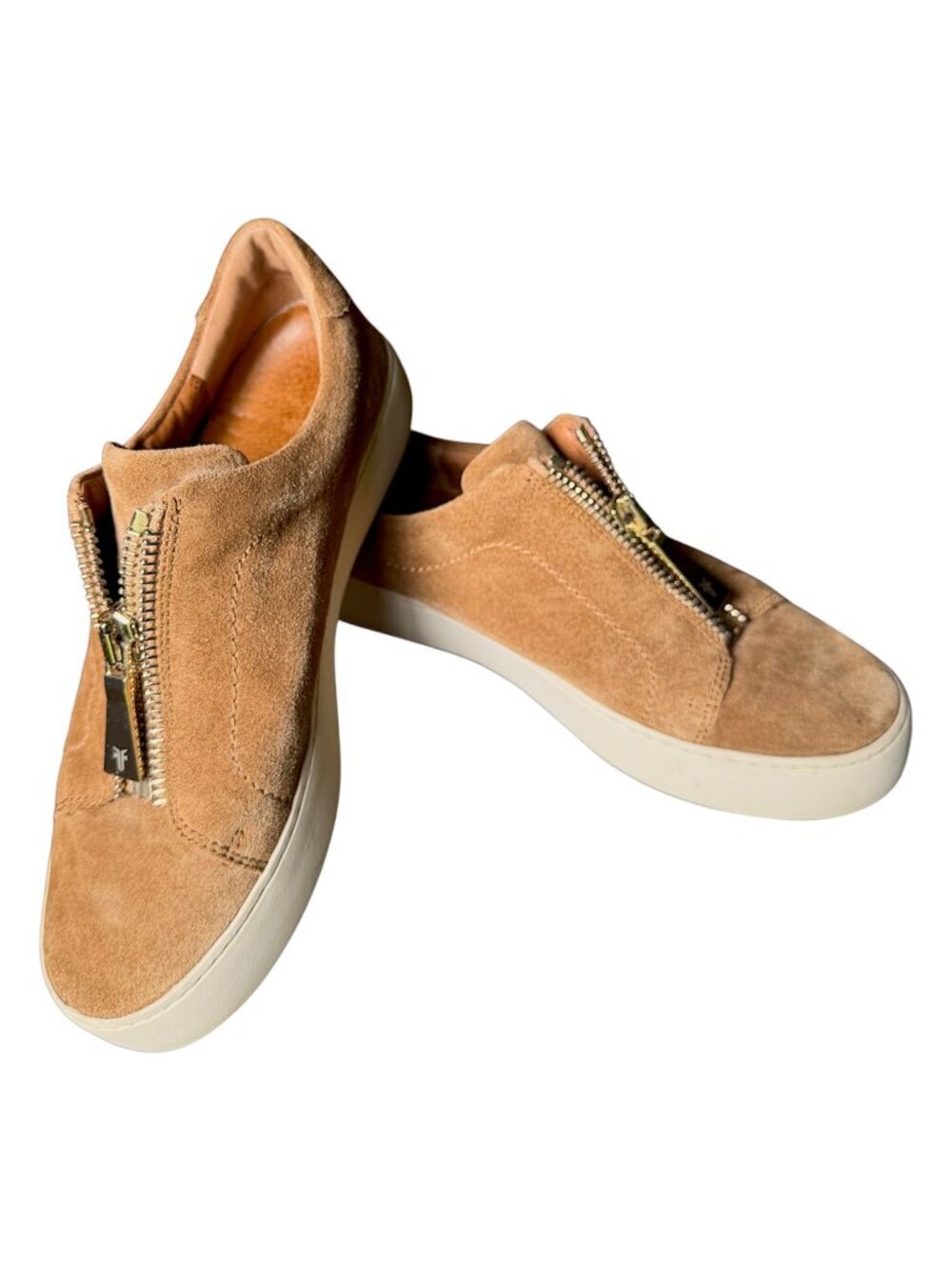 Frye Tan Suede Center-Zip Slip-On Sneakers